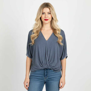 2/$30 Mustard Seed Chambray Blue Wrap Surplice Loose Fit Blouse Size Small